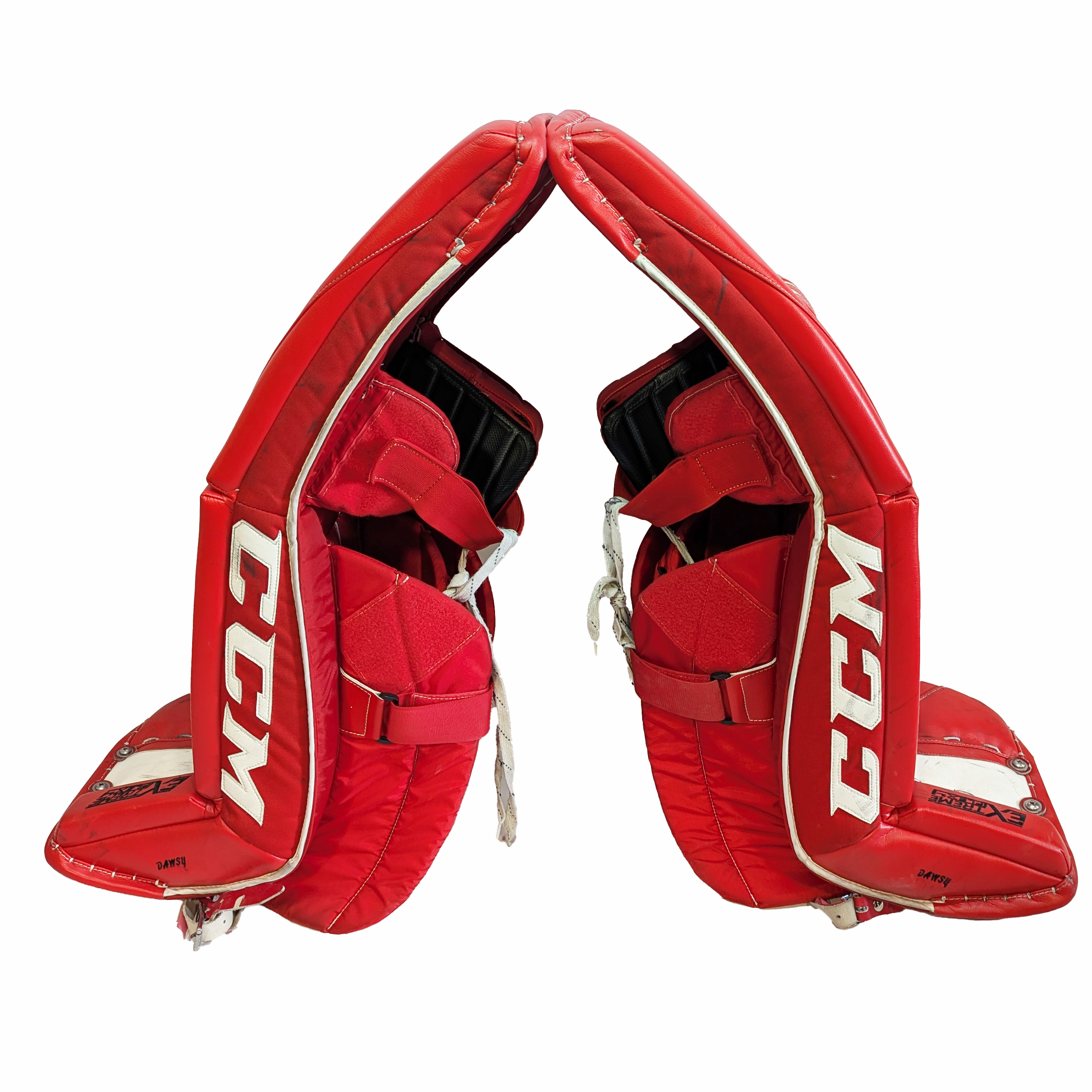 CCM Extreme Flex 4 - Jambières de gardien de but NCAA Pro Stock Senior d'occasion (rouge/noir/blanc)
